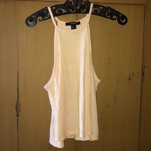 Yellow and white stripped crop top halter
